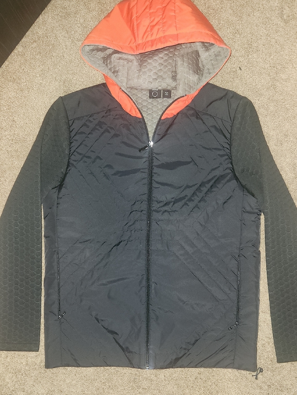 BOSS Quilted Hooded Jacket - Black with Orange Hood-Tan Lining